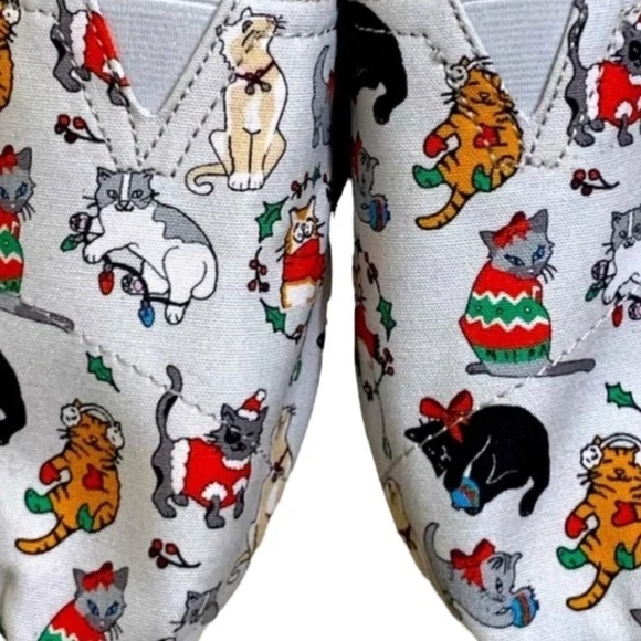 Toms‎ Christmas Cats Shoes 8 Holiday Flats Slip On - Picture 4 of 6